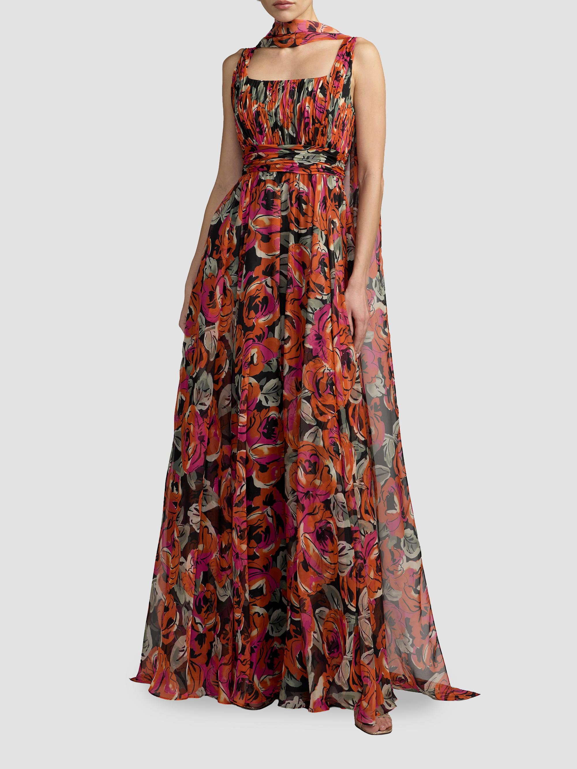 Floral Chiffon A-Line Gown