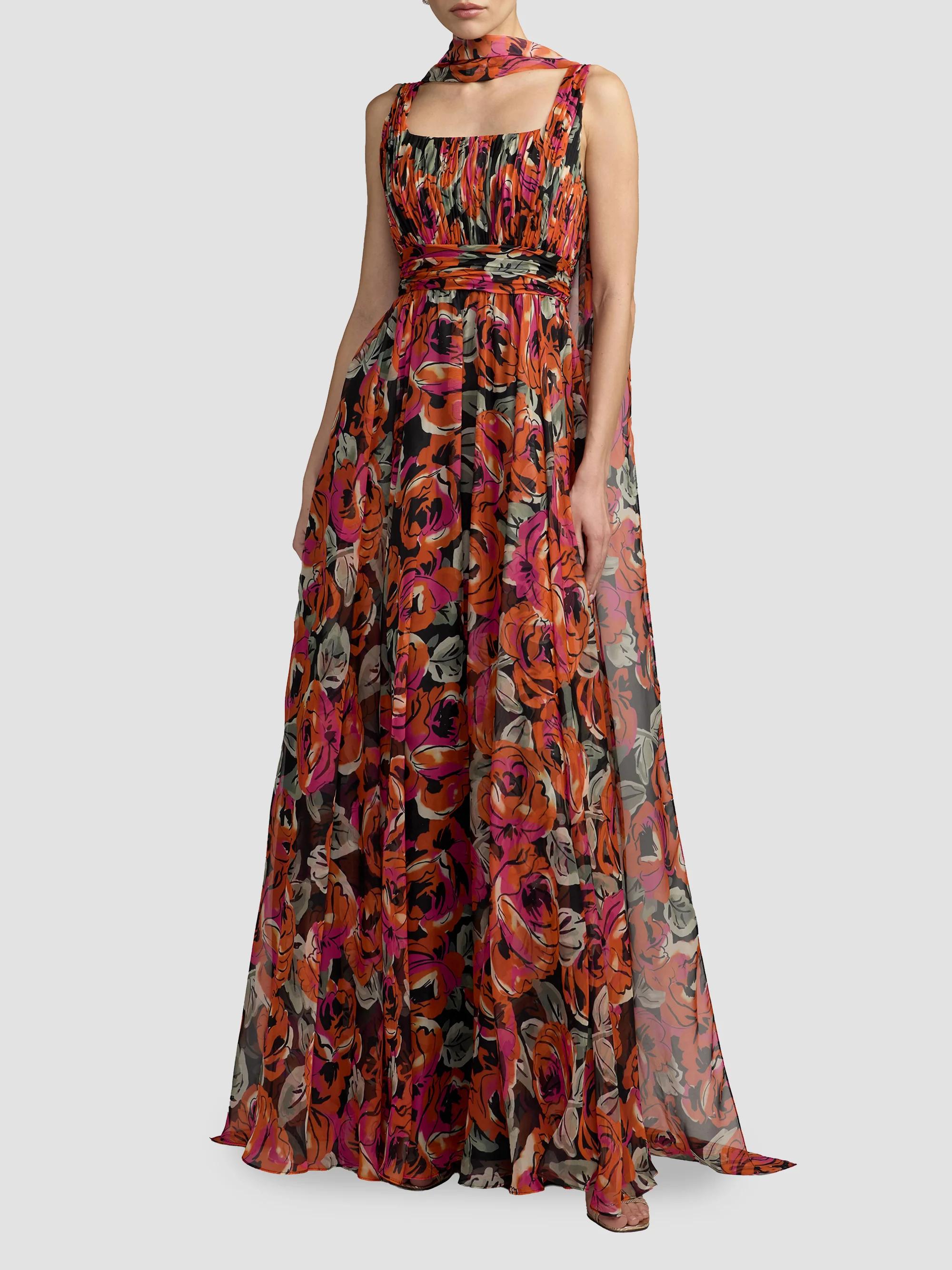Floral Chiffon A-Line Gown