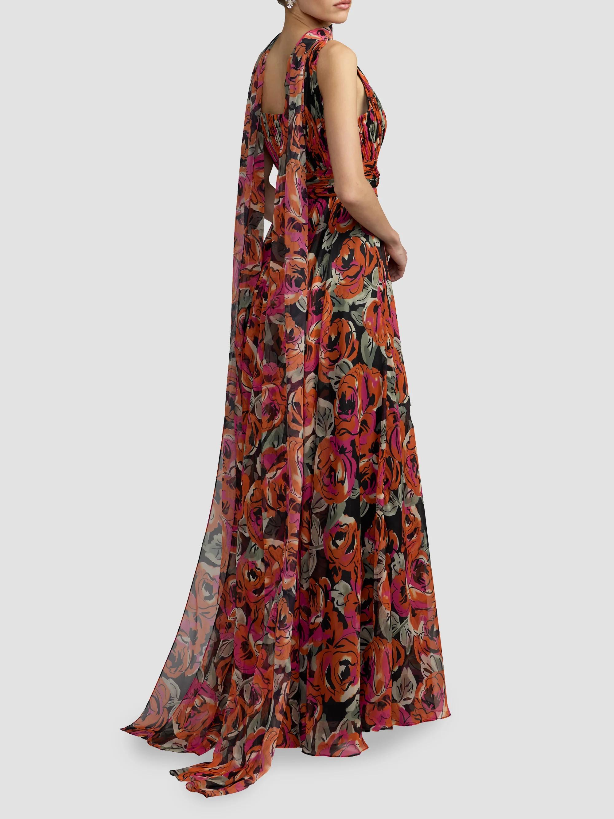 Floral Chiffon A-Line Gown