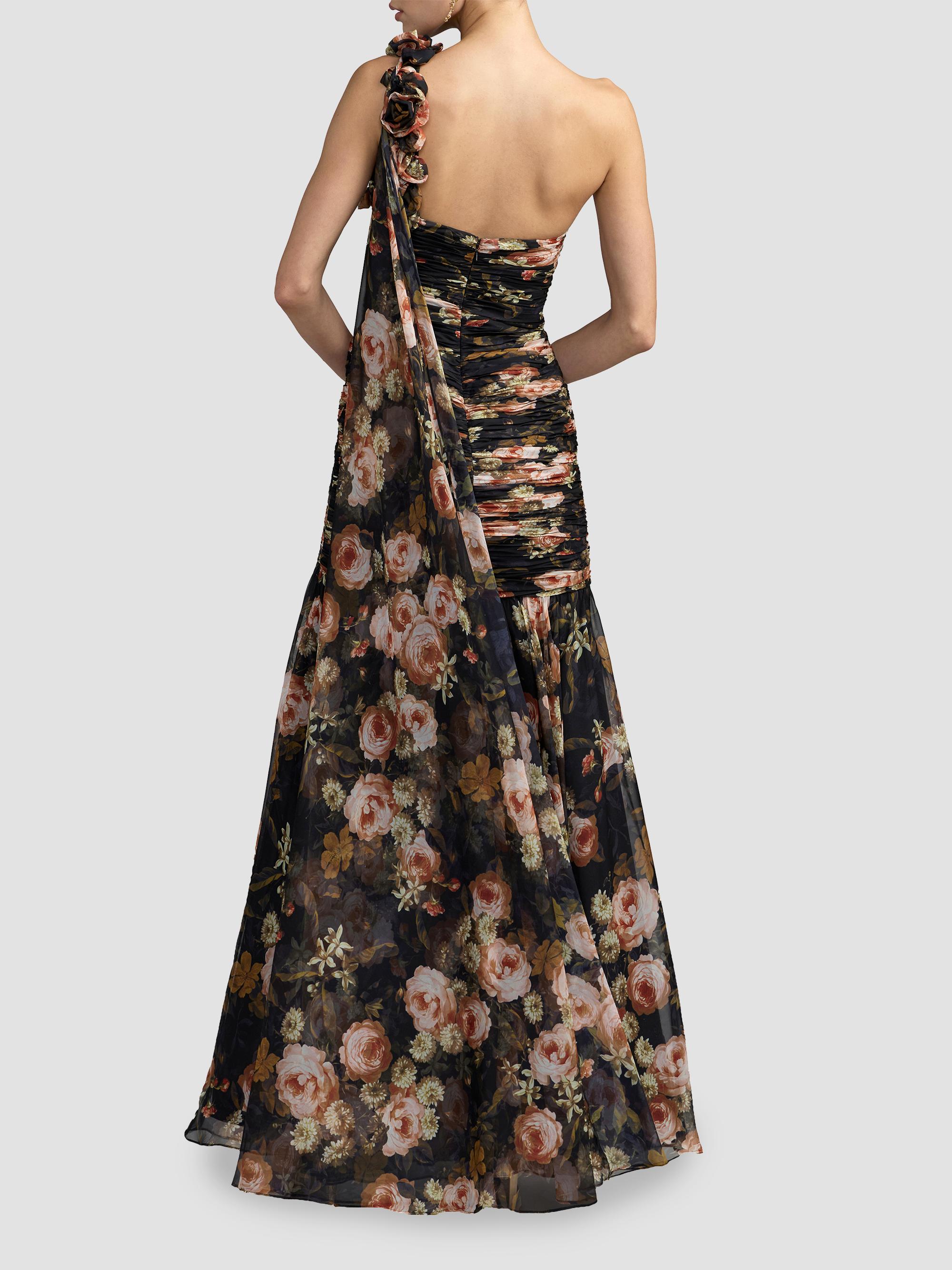 Mac Duggal Women's Floral Chiffon One-Shoulder Gown - Black Multi | Thumbnail 2