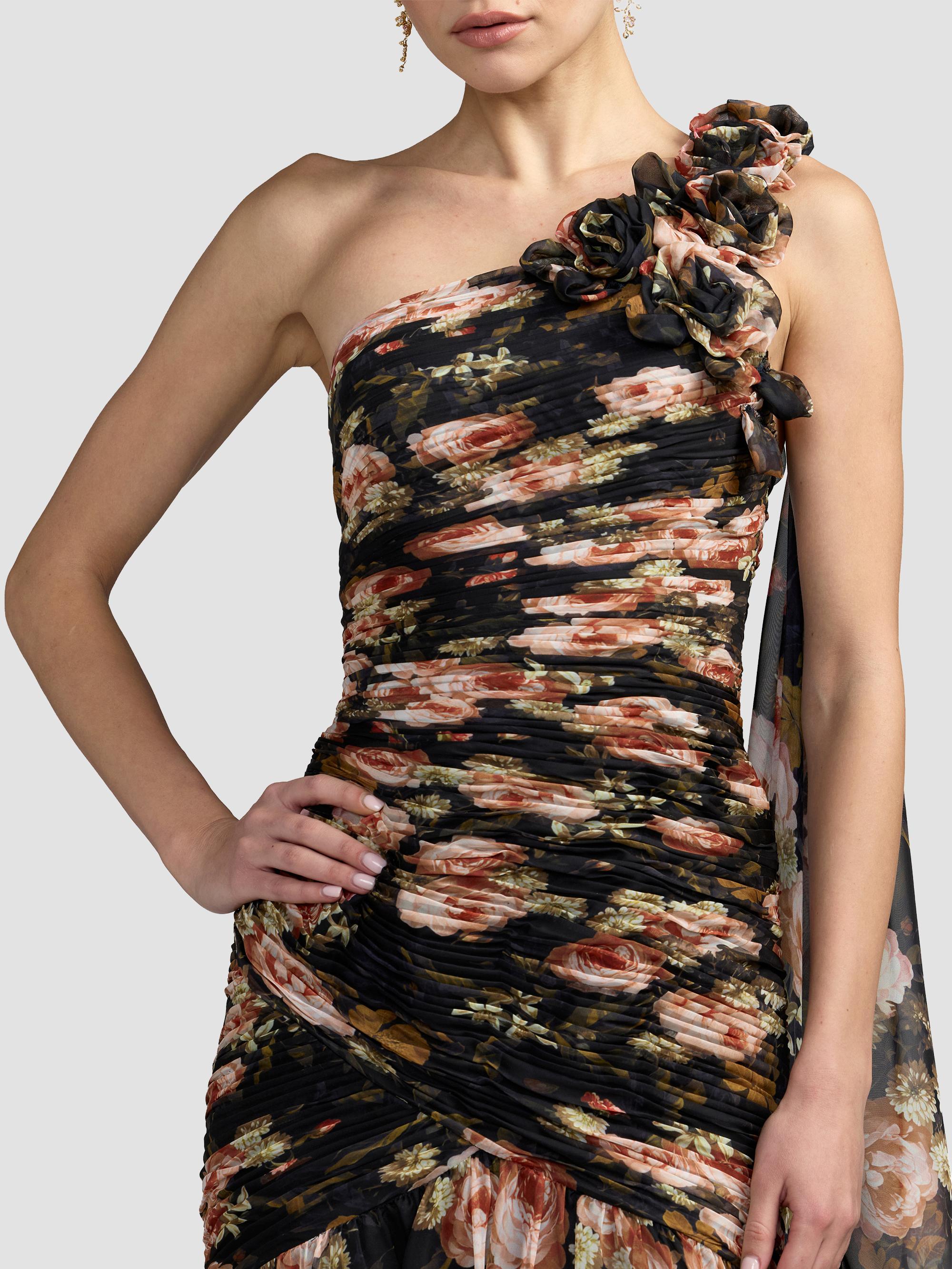Mac Duggal Women's Floral Chiffon One-Shoulder Gown - Black Multi | Thumbnail 3