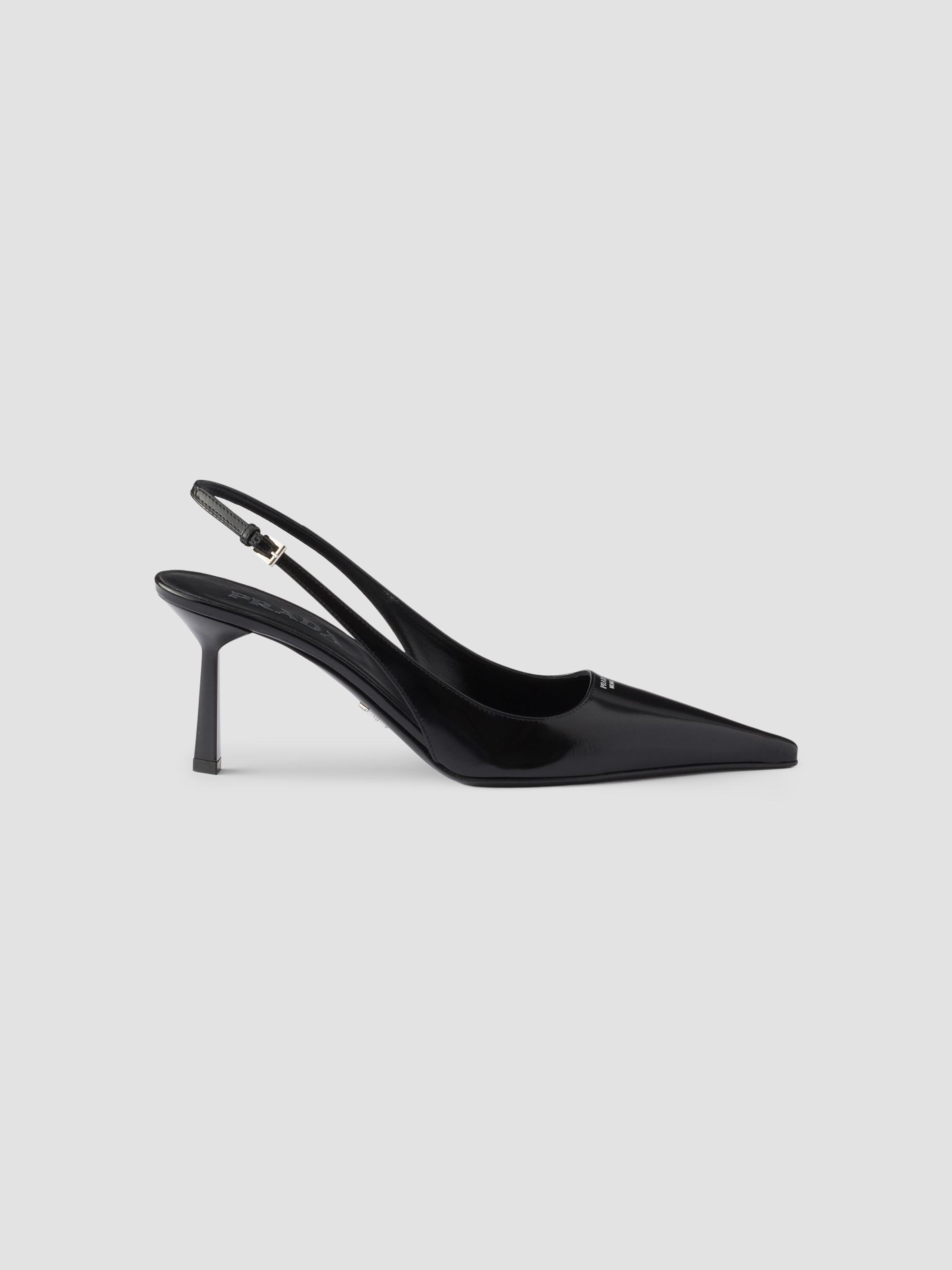 Women's Brushed Leather Slingback Pumps - Black - Size 7.5