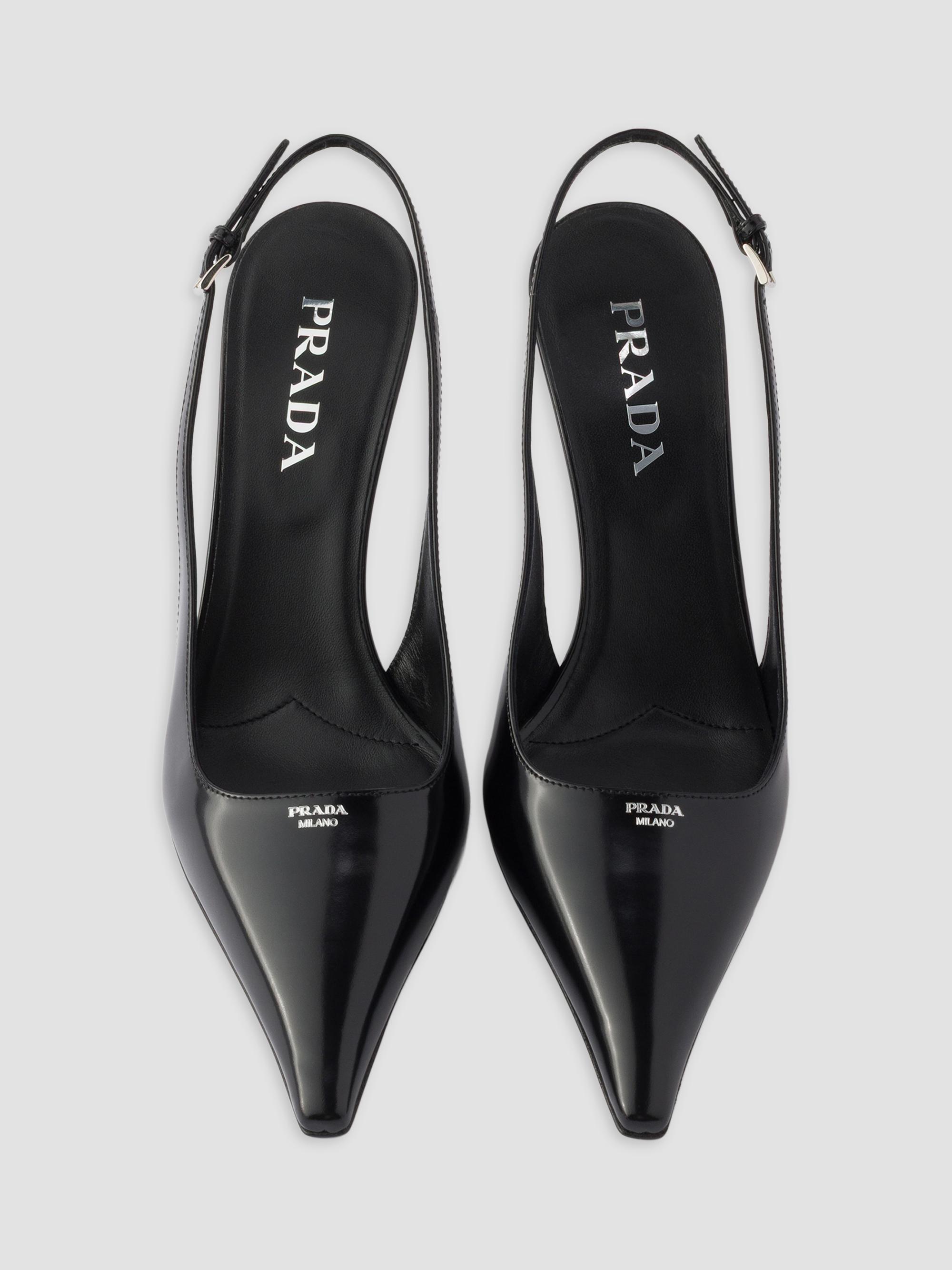 靴 PRADA pointed toe leather heels black Prada Brushed Leather Slingback Pumps | Saks Fifth Avenue