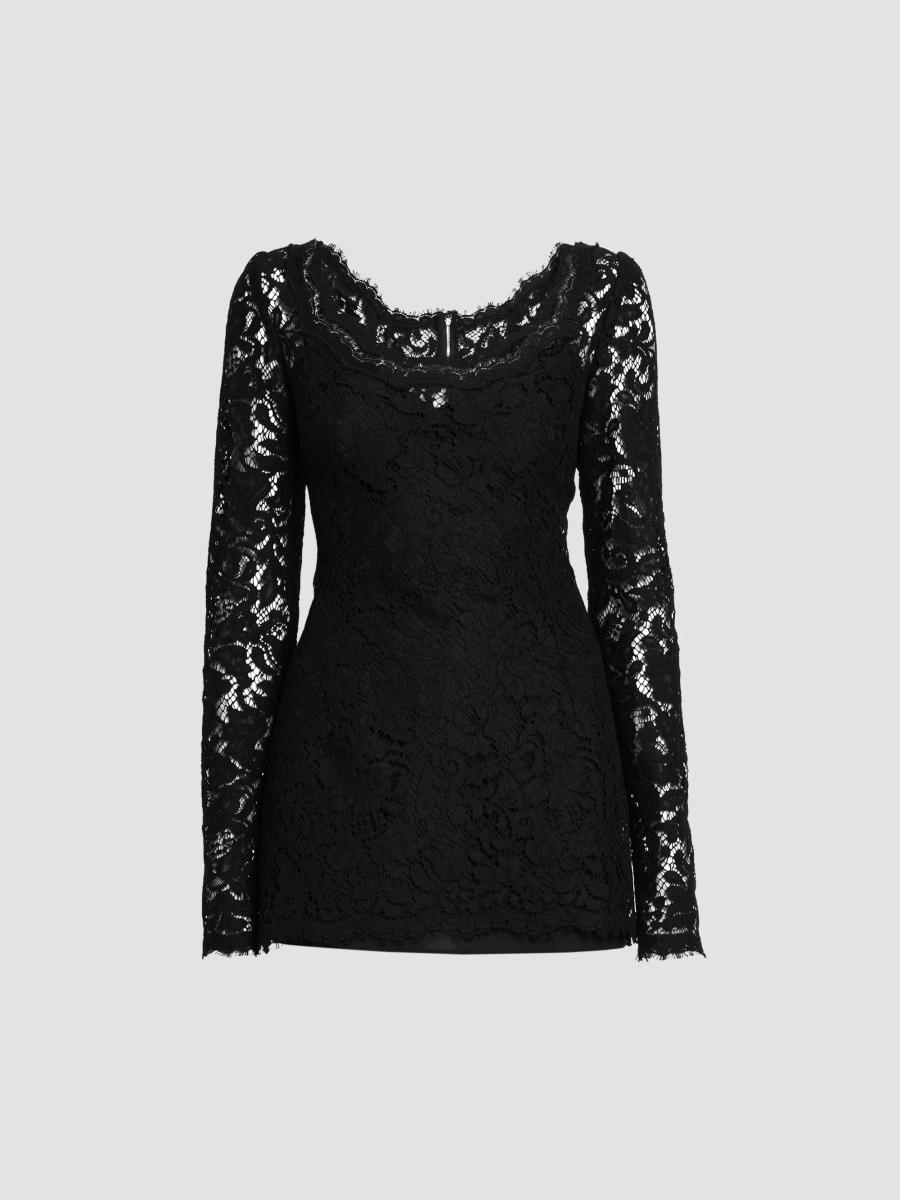 Dolce & Gabbana Women's Lace Scoopneck Mini Dress In Nero