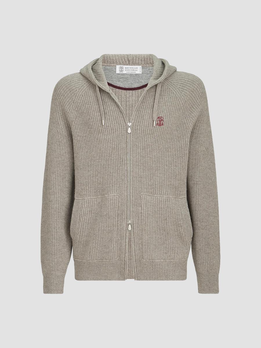 Brunello Cucinelli Cashmere English Rib Hooded Knit Sweatshirt
