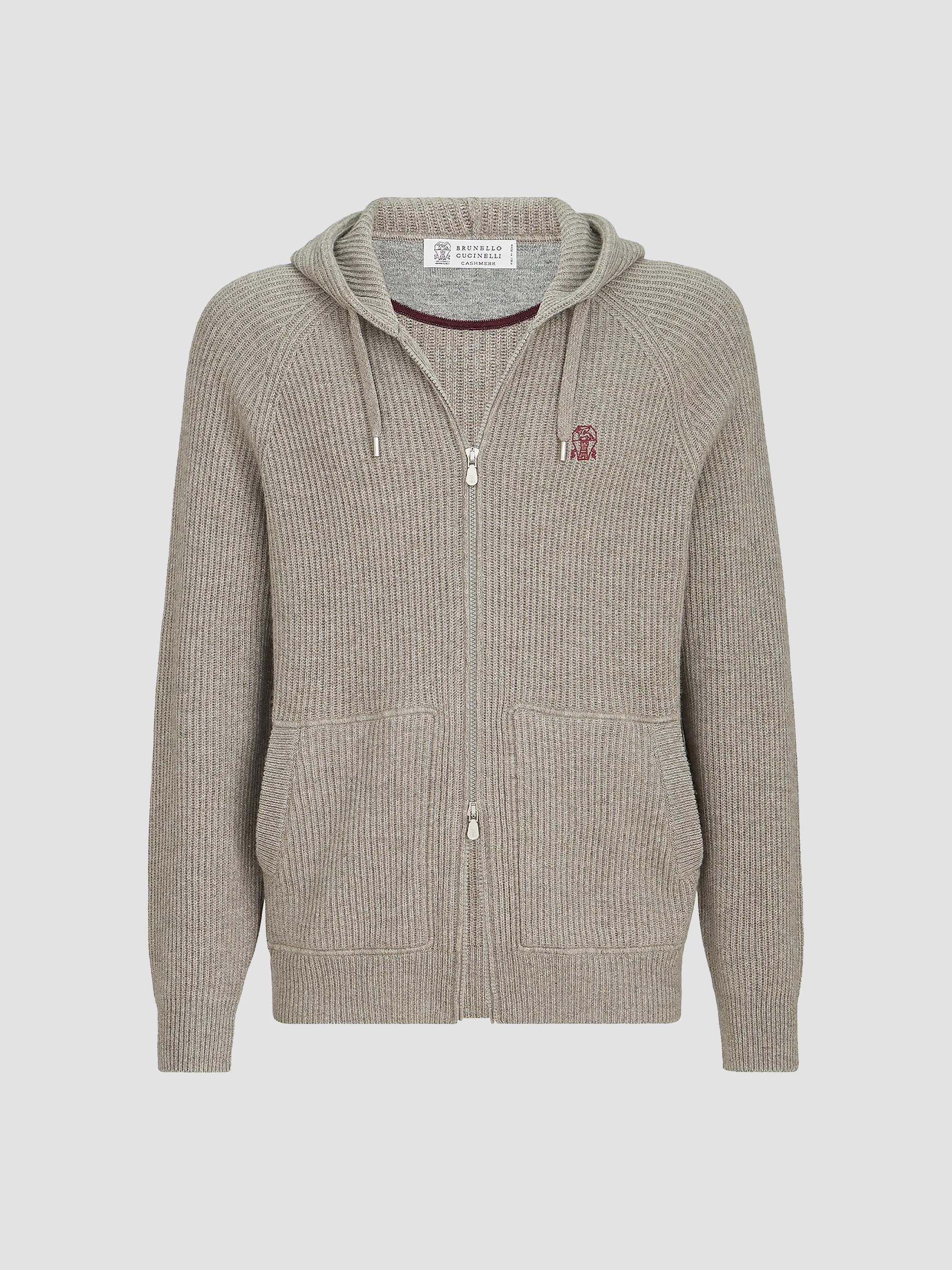 BRUNELLO CUCINELLI カシミアニットパーカーブルゾン Brunello Cucinelli Cashmere English Rib Hooded Knit Sweatshirt