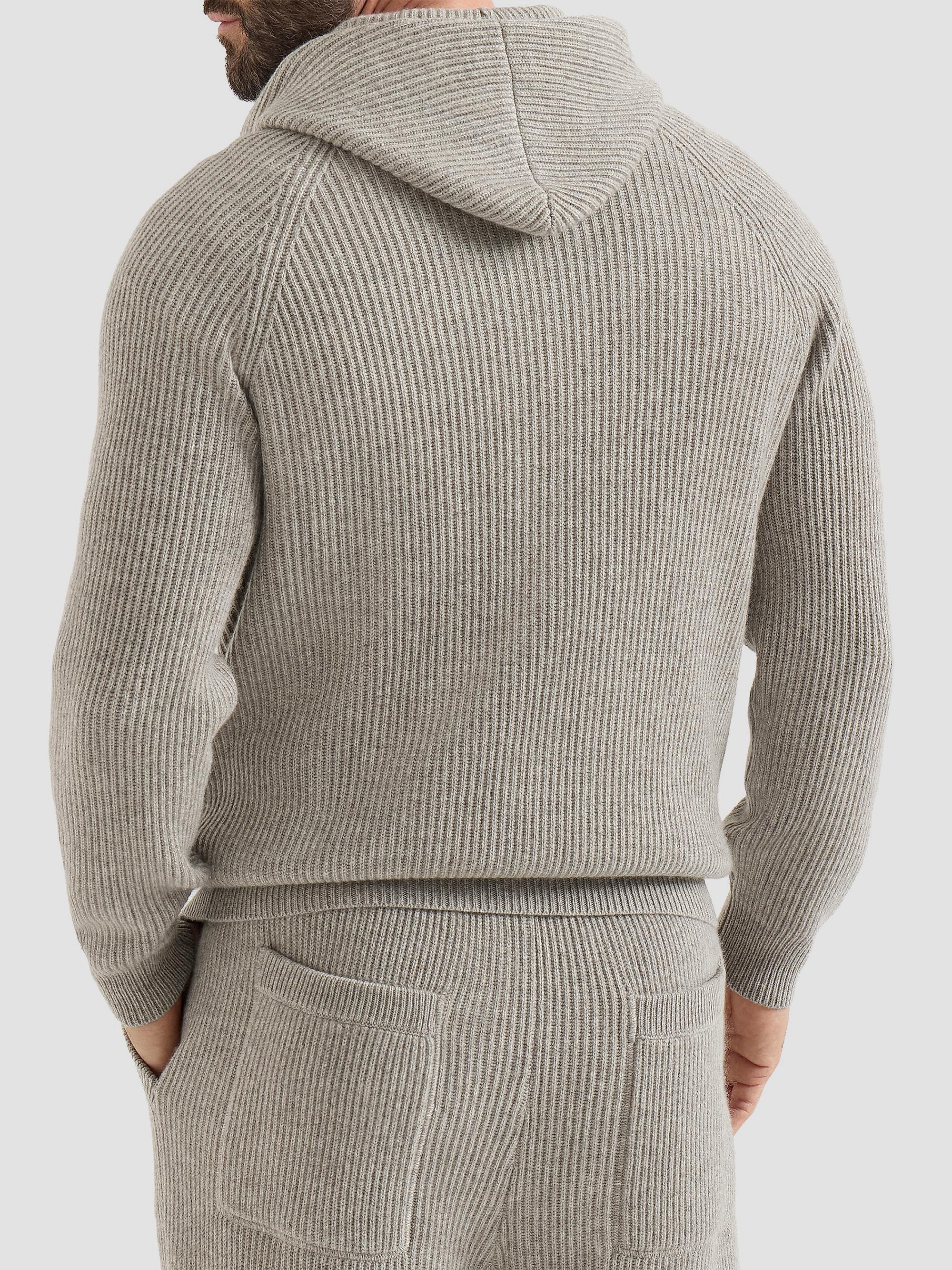 Brunello Cucinelli Cashmere English Rib Hooded Knit Sweatshirt