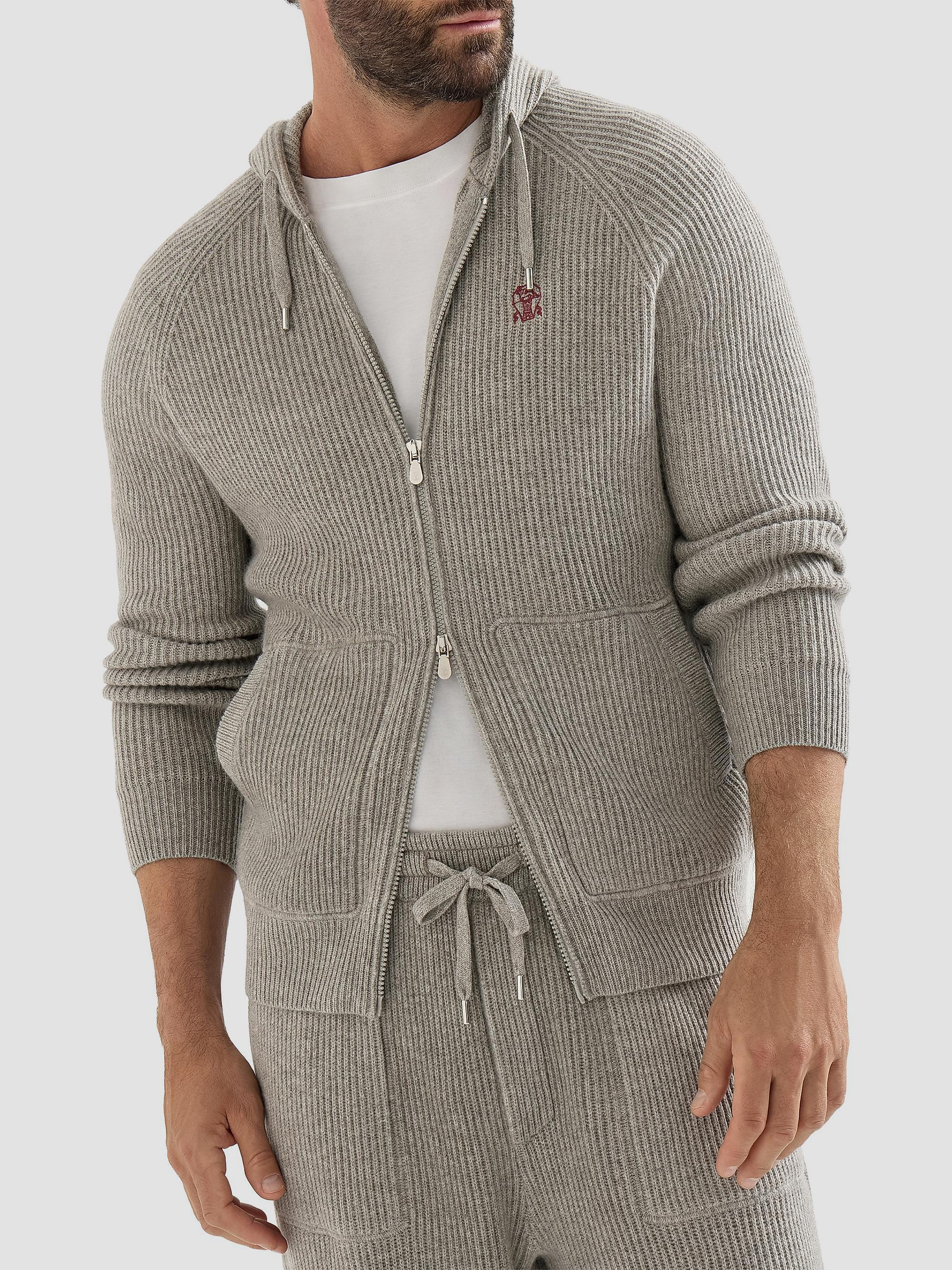 Brunello Cucinelli Cashmere English Rib Hooded Knit Sweatshirt