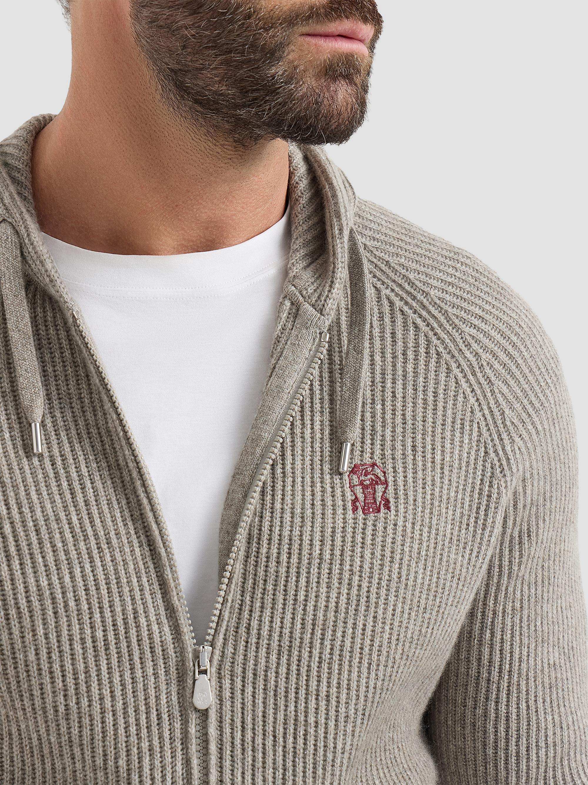 Brunello Cucinelli Cashmere English Rib Hooded Knit Sweatshirt