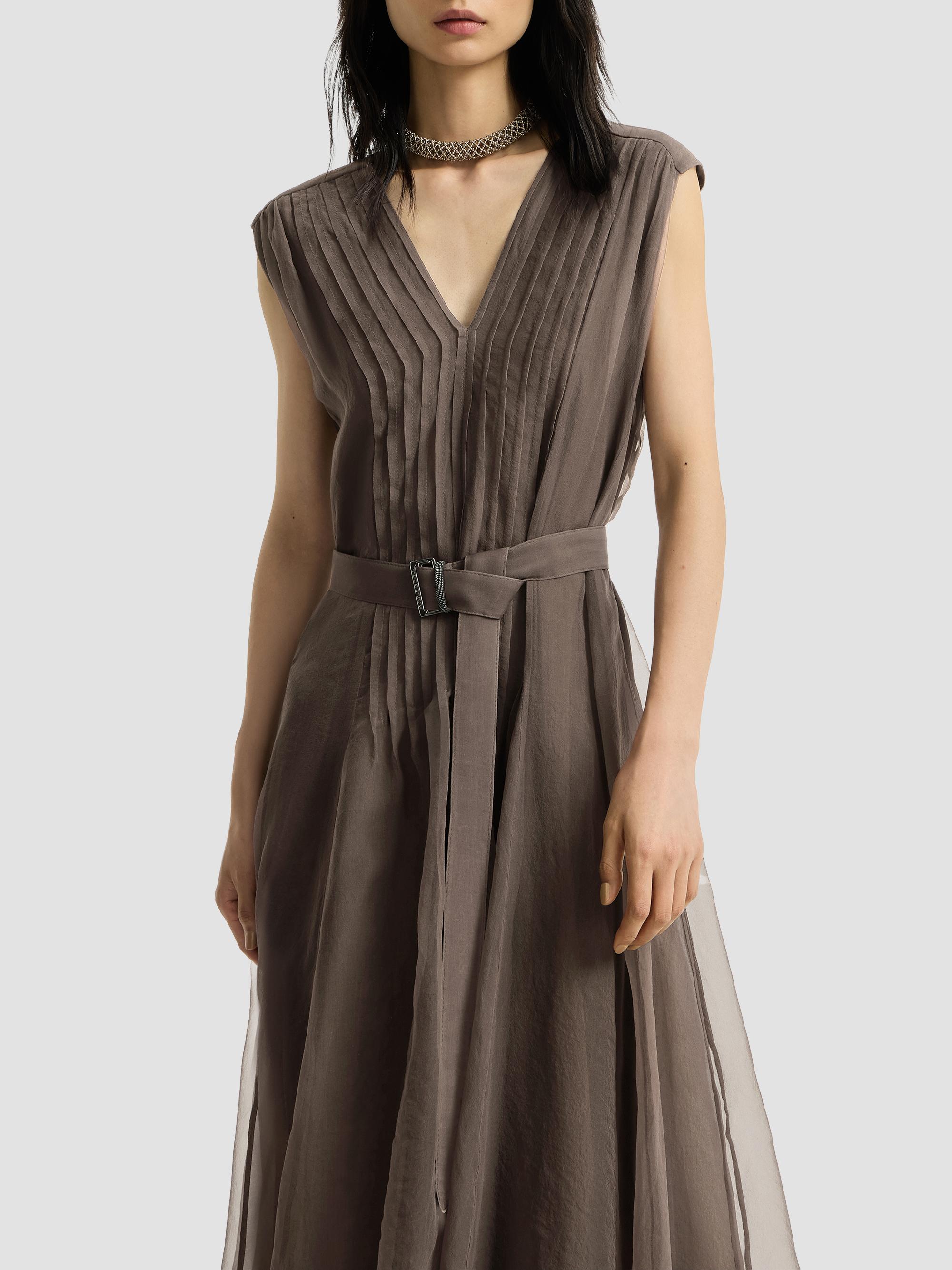 Crispy Silk Belted Dress