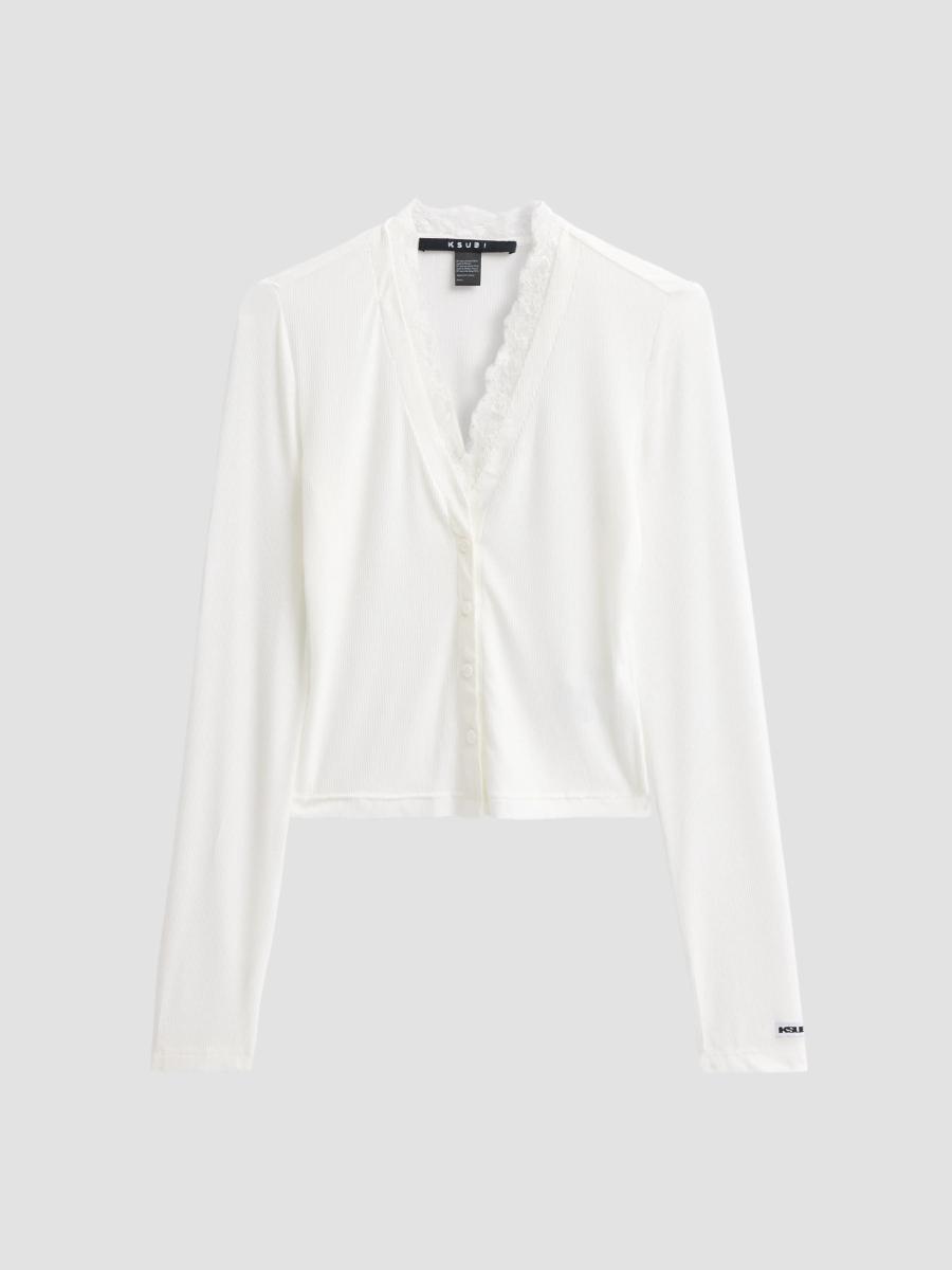 Ksubi Women's Mira Fitted Lace-trim Long-sleeve Top In White