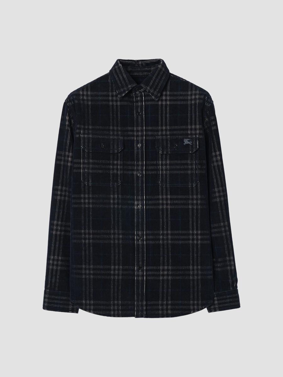Burberry Men's Cadoc Oversized Corduroy Shirt In White Blue Ip Check