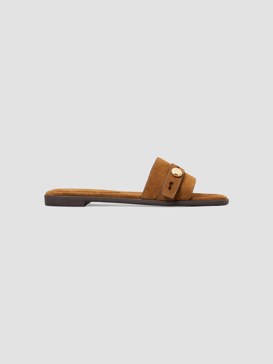 Tory Burch Women's Romy Suede Flat Sandals In Caramel