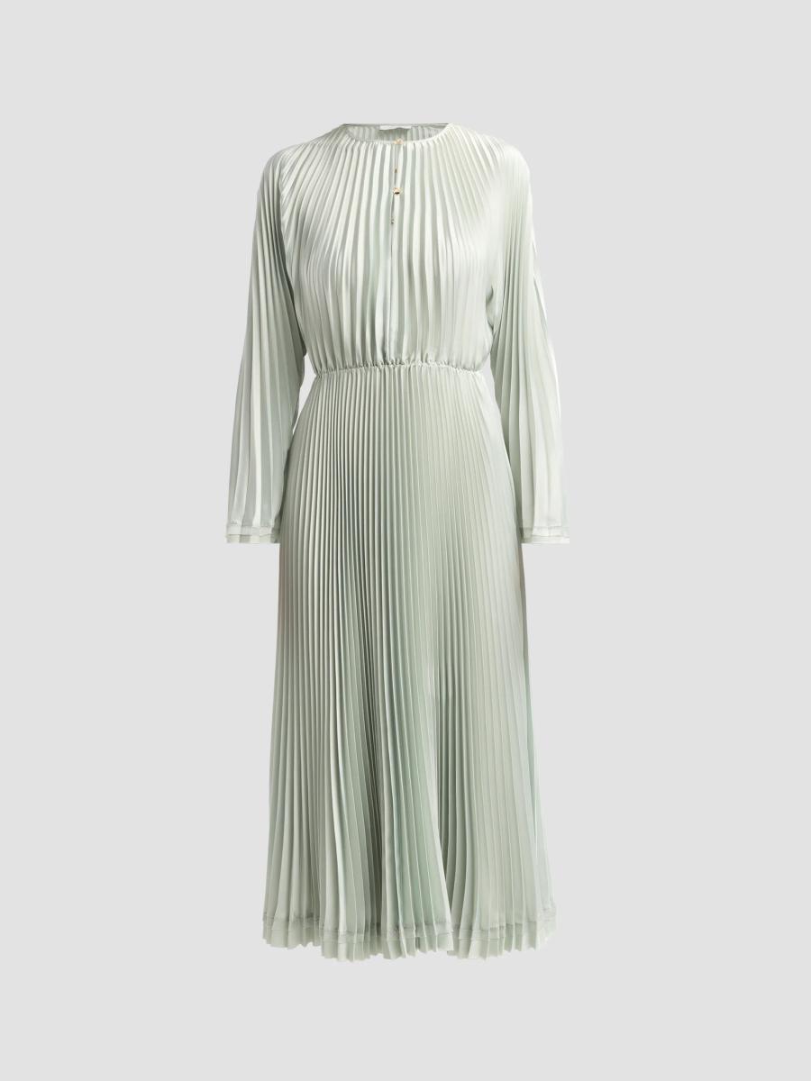 Vince Women's Pleated Long-sleeve Midi Dress In Green