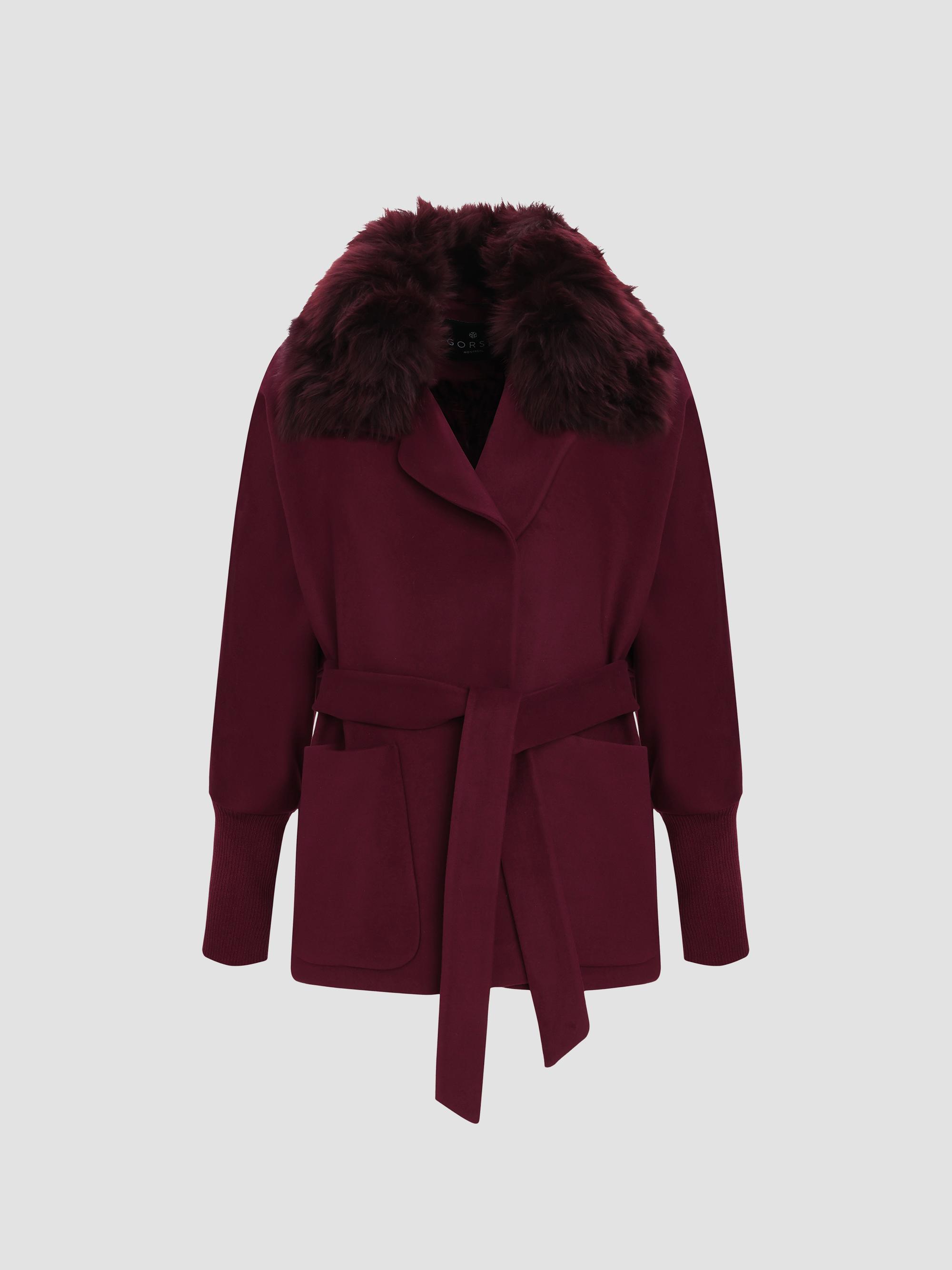 Gorski Fabric Jacket with Detachable Shearling Lamb Collar, Belt