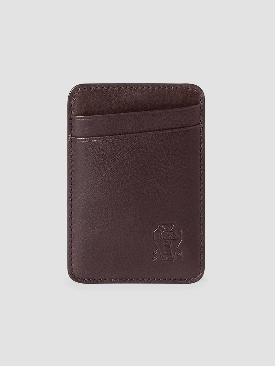 Brunello Cucinelli Men's Grained Leather Magnetic Card Holder In Brown