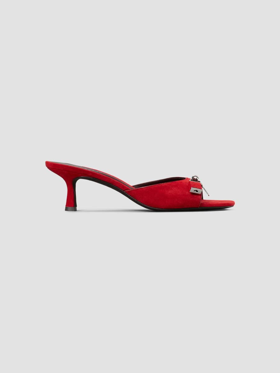 Tory Burch Women's Lock 55mm Suede Kitten-heel Sandals In Toucan Red