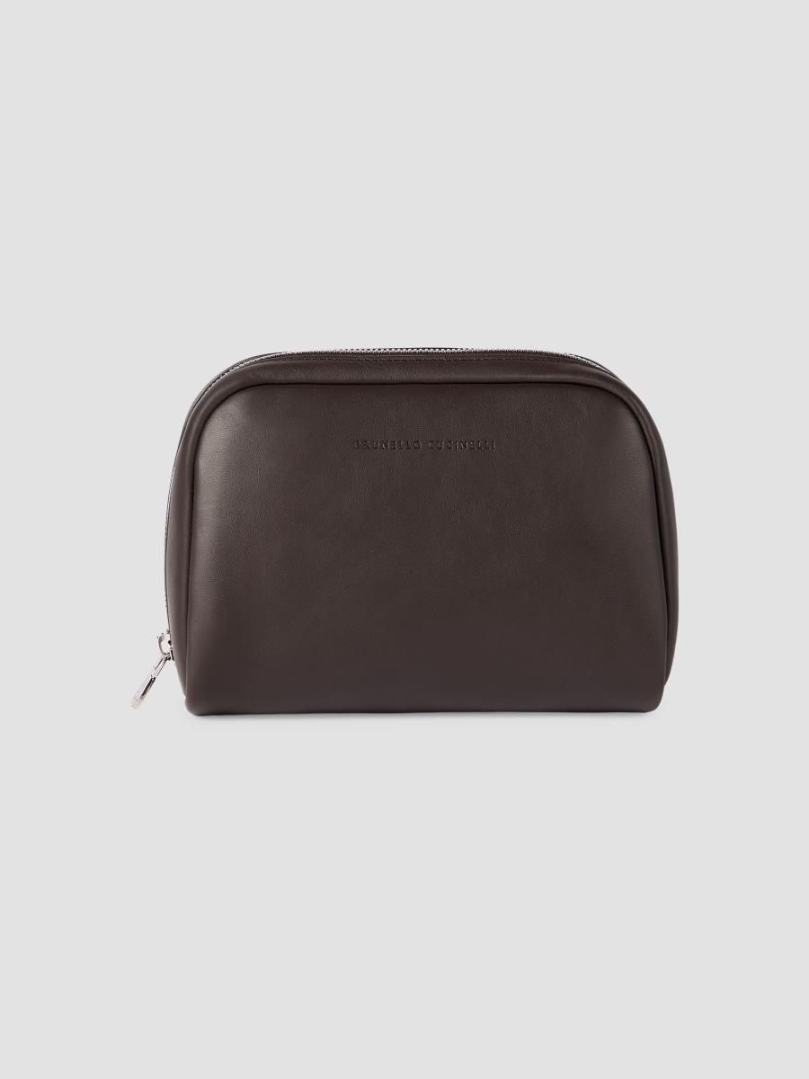 Brunello Cucinelli Smooth Calfskin Slim Beauty Case In Brown