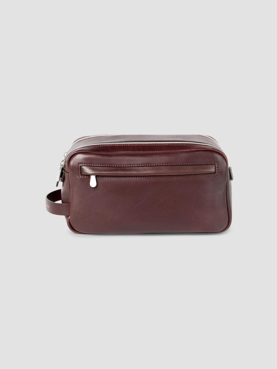 Brunello Cucinelli Calfskin Beauty Case With Double Zipper In Burgundy
