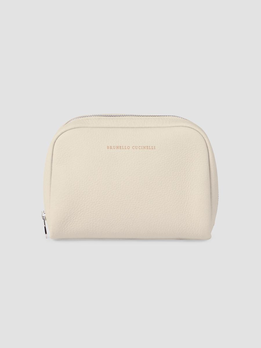 Brunello Cucinelli Fine Grain Calfskin Slim Beauty Case In Chalk