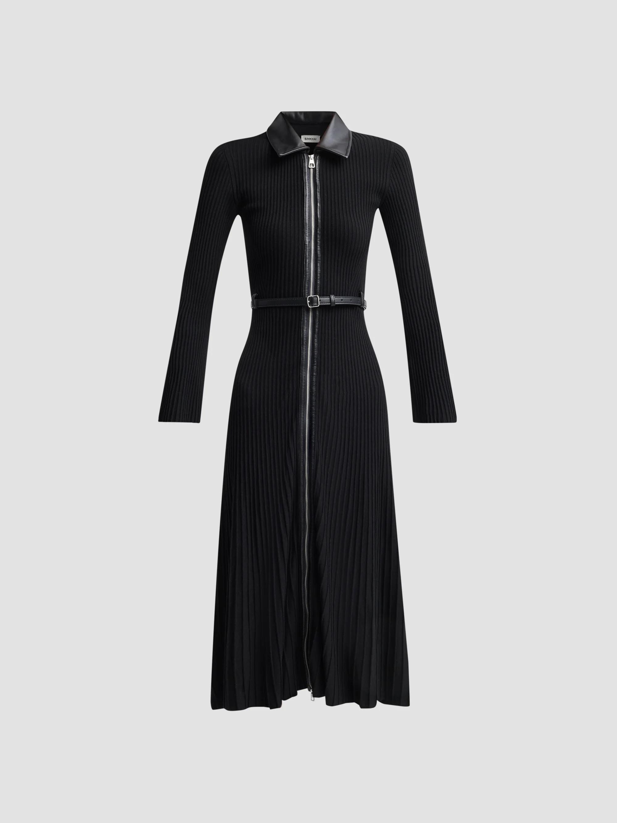 eloise striped rib-knit pleated midi dress Elie Tahari Elodie Shirtdress 24ONAM