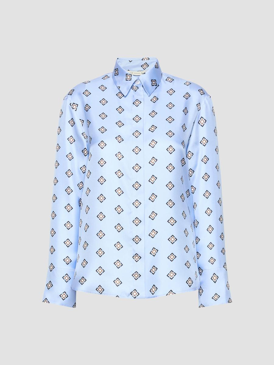 Mm Max Mara Women's Printed Silk Twill Shirt In Sky Blue