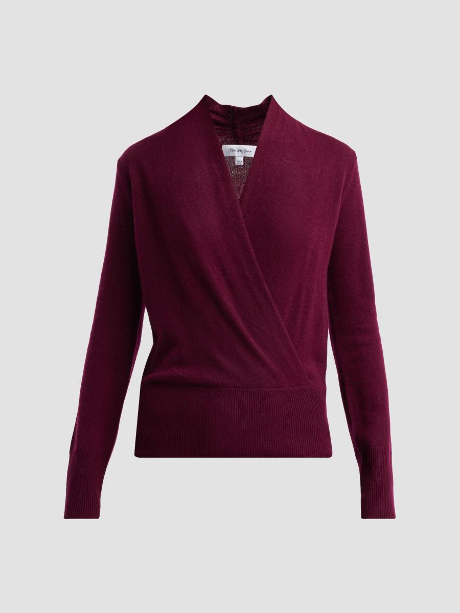 Sofia Cashmere Women's Private Label Cashmere Modern Faux-wrap Sweater In Bordeaux