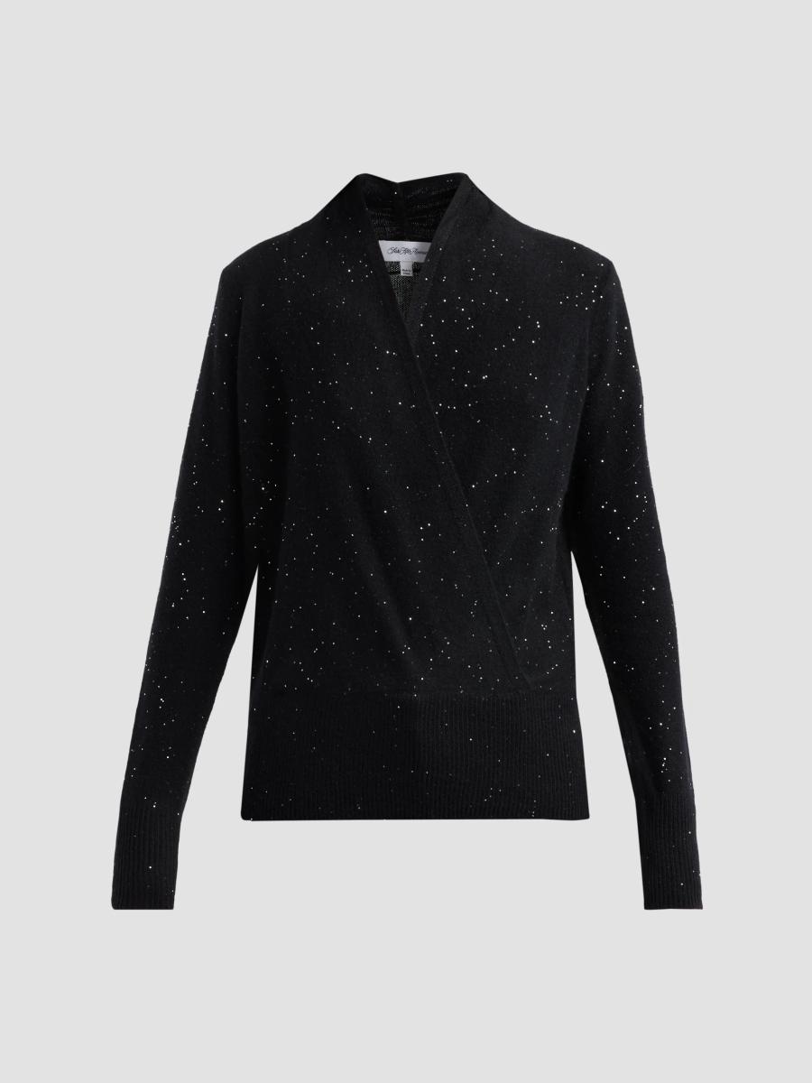 Sofia Cashmere Women's Private Label Cashmere Sequined Faux-wrap Sweater In Black
