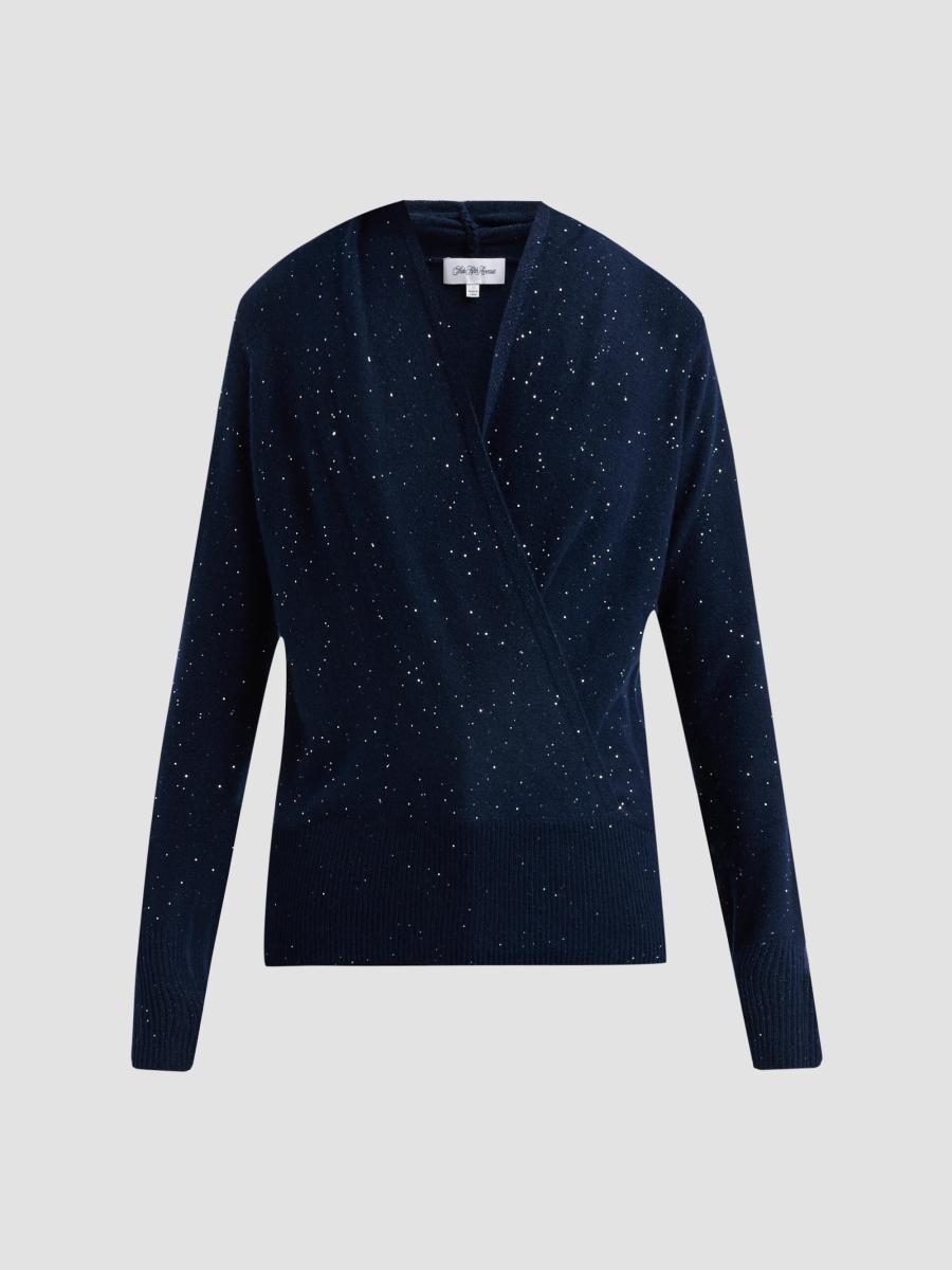 Sofia Cashmere Women's Private Label Cashmere Sequined Faux-wrap Sweater In Navy