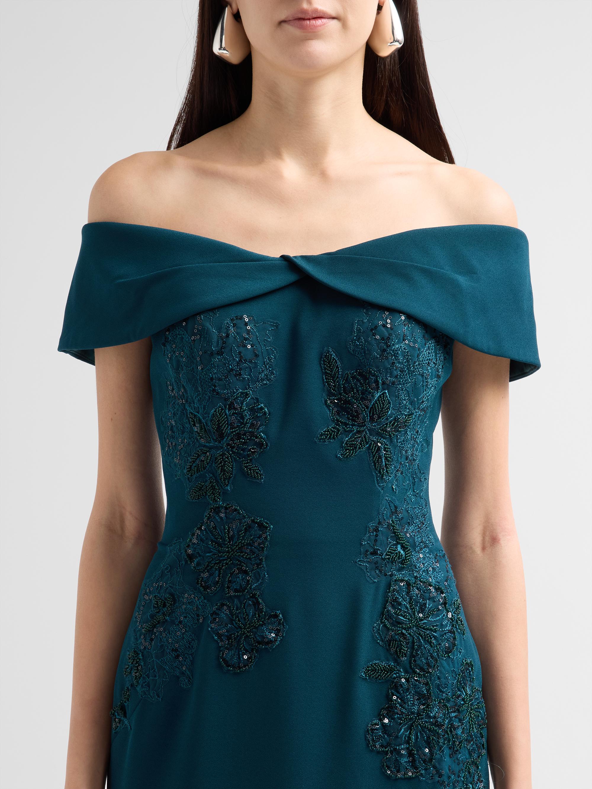 Rene Ruiz Collection Embroidered Off-the-Shoulder Column Gown | Saks ...