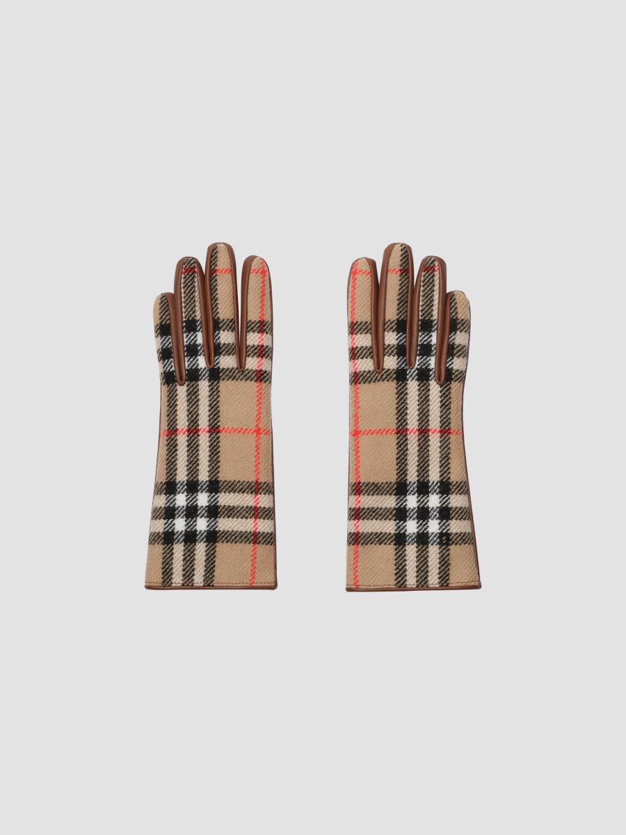 Burberry Women's Check Wool Gloves In Archive Beige
