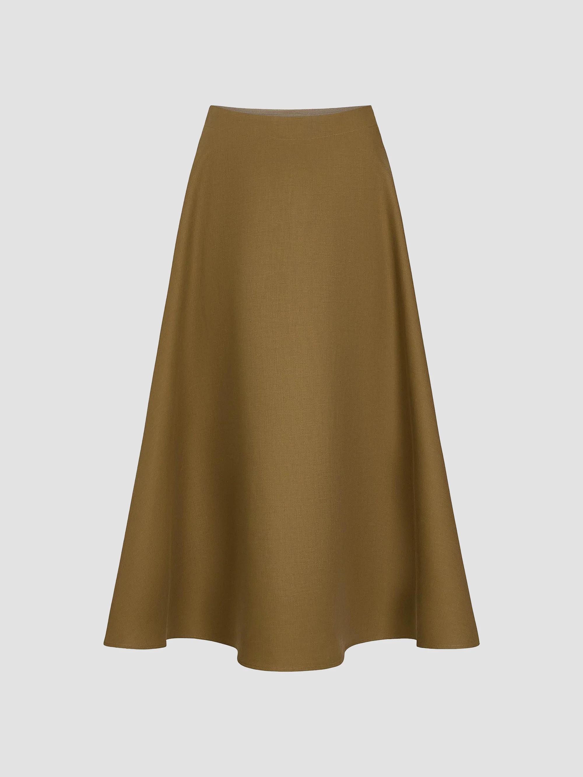 TWP Women's Full Sweep Circle Double-Canvas Cotton A-Line Midi Skirt - Kangaroo - Size 2