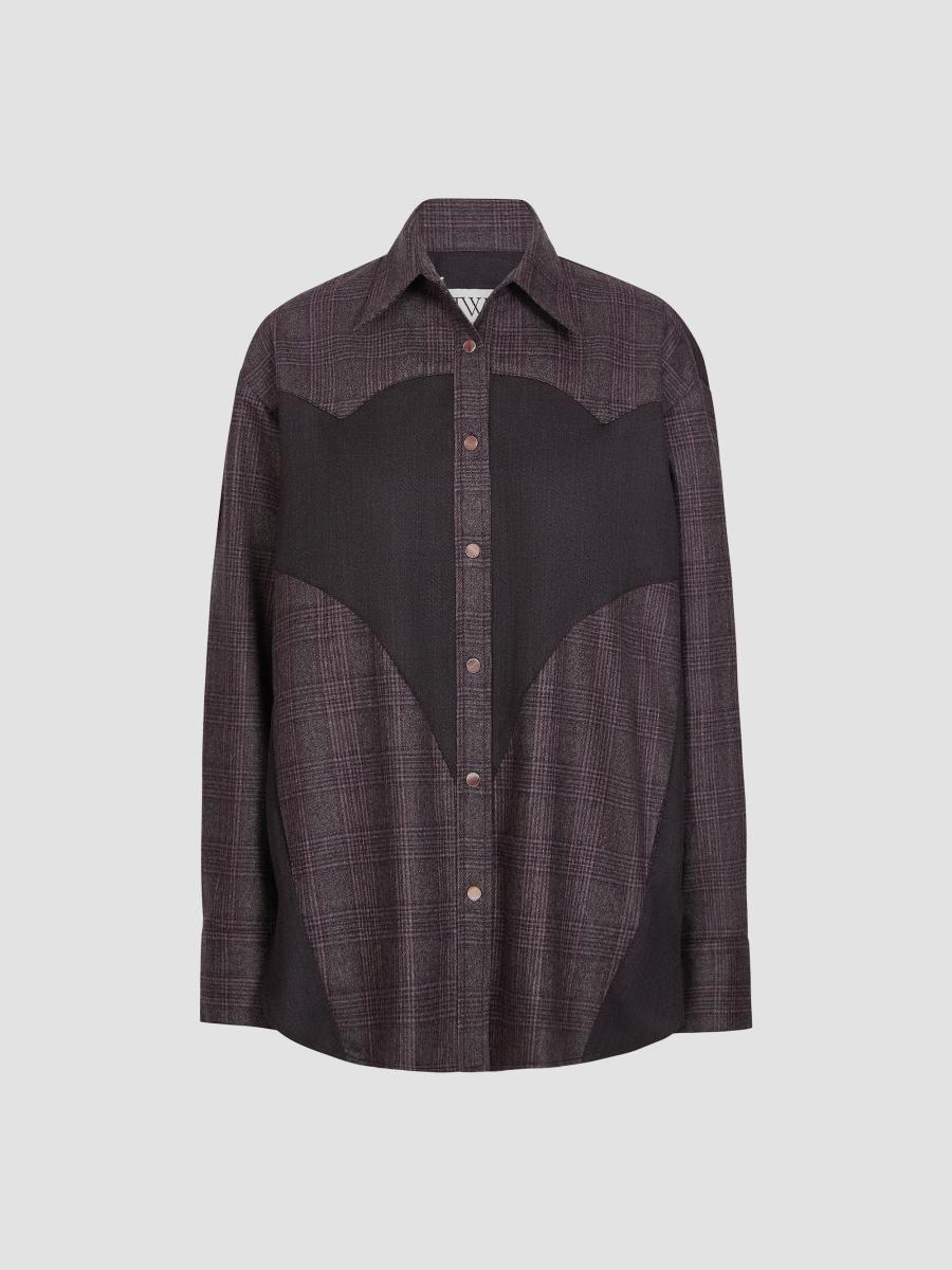 Twp Women's Austin Patchwork Wool-blend Shirt In Burgundy