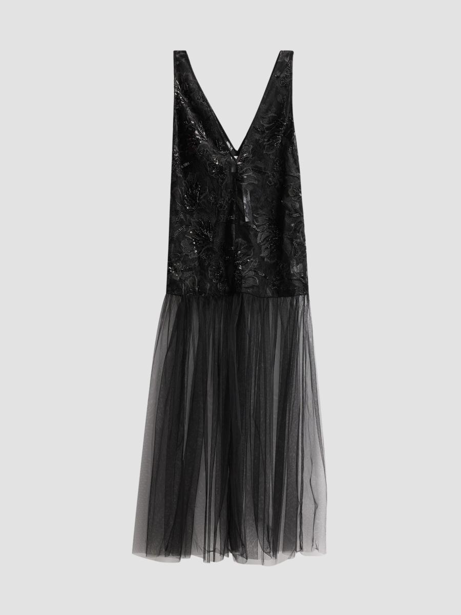 Aknvas Women's Anastasia Embellished Lace Combo Maxi Dress In Black