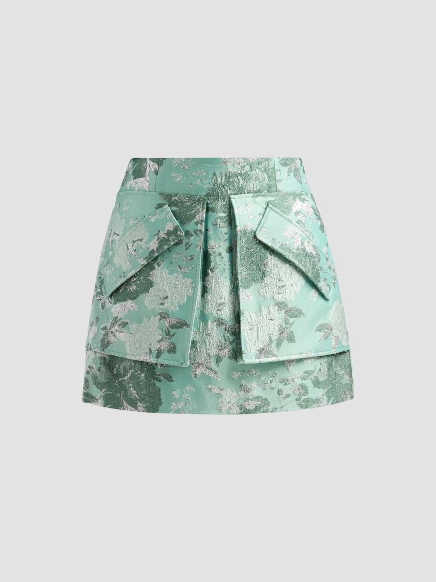 Aknvas Women's Cherry Pocket Jacquard Mini Skirt In Green
