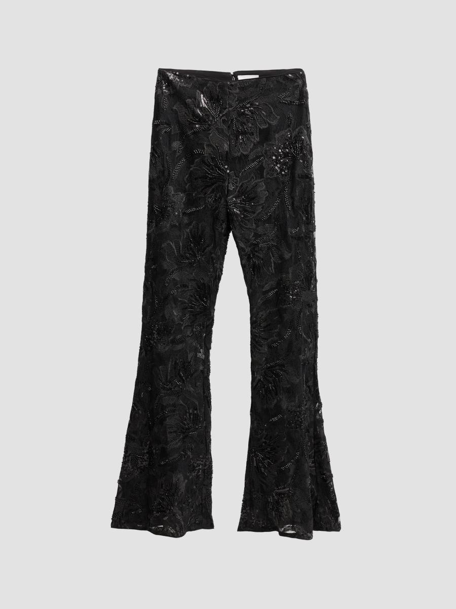 Aknvas Women's Lennon Sequin Embroidered Lace Flared Pants In Black