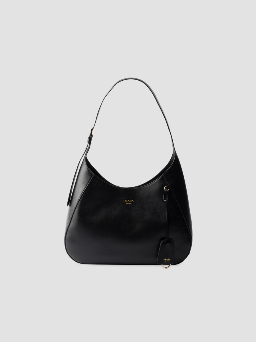 Prada Women's Boogie Large Leather Shoulder Bag In Black
