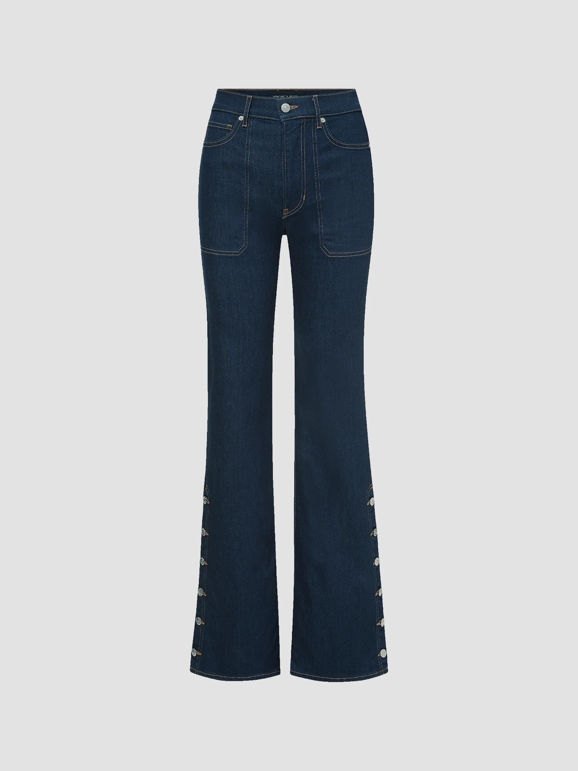 Veronica Beard Joplin Floral-Embroidered High-Rise Flare Jeans