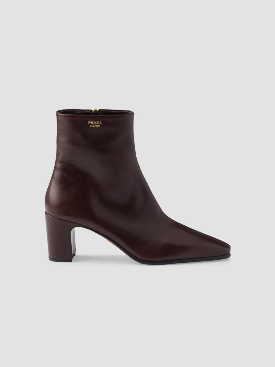 Prada Women's Leather Booties In Brown