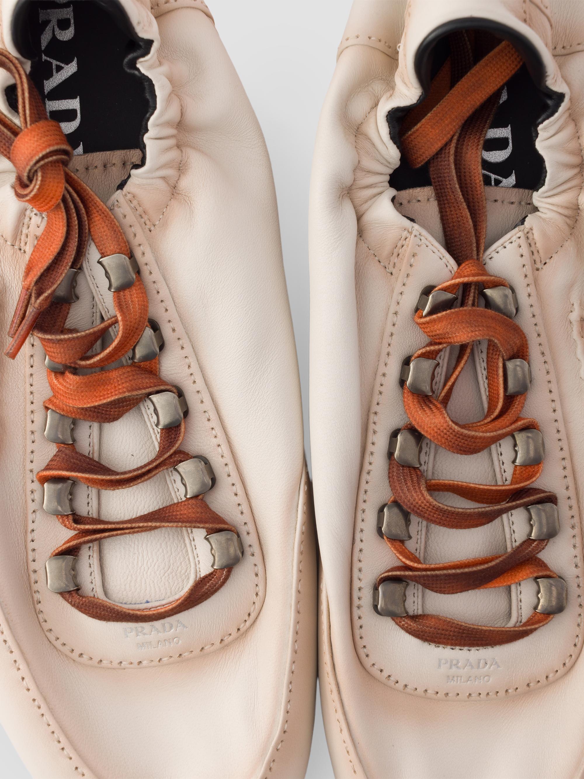 Prada Collapse Antiqued Nappa Leather Sneakers with Hooks | Saks