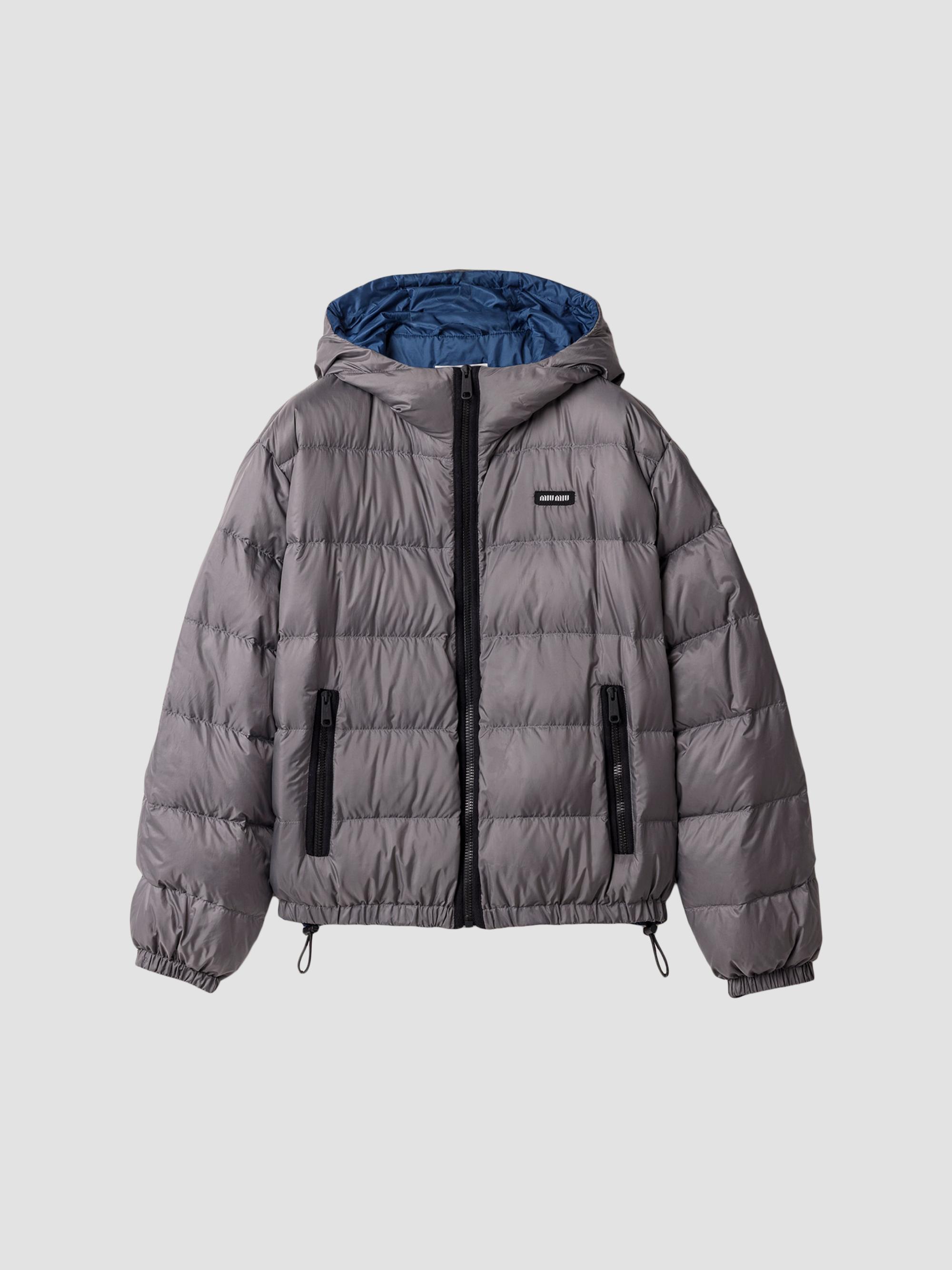 miu miu フード付きナイロンジャケット グレー ウィンドブレーカー Miu Miu Technical Fabric Blouson Jacket | Saks Fifth Avenue