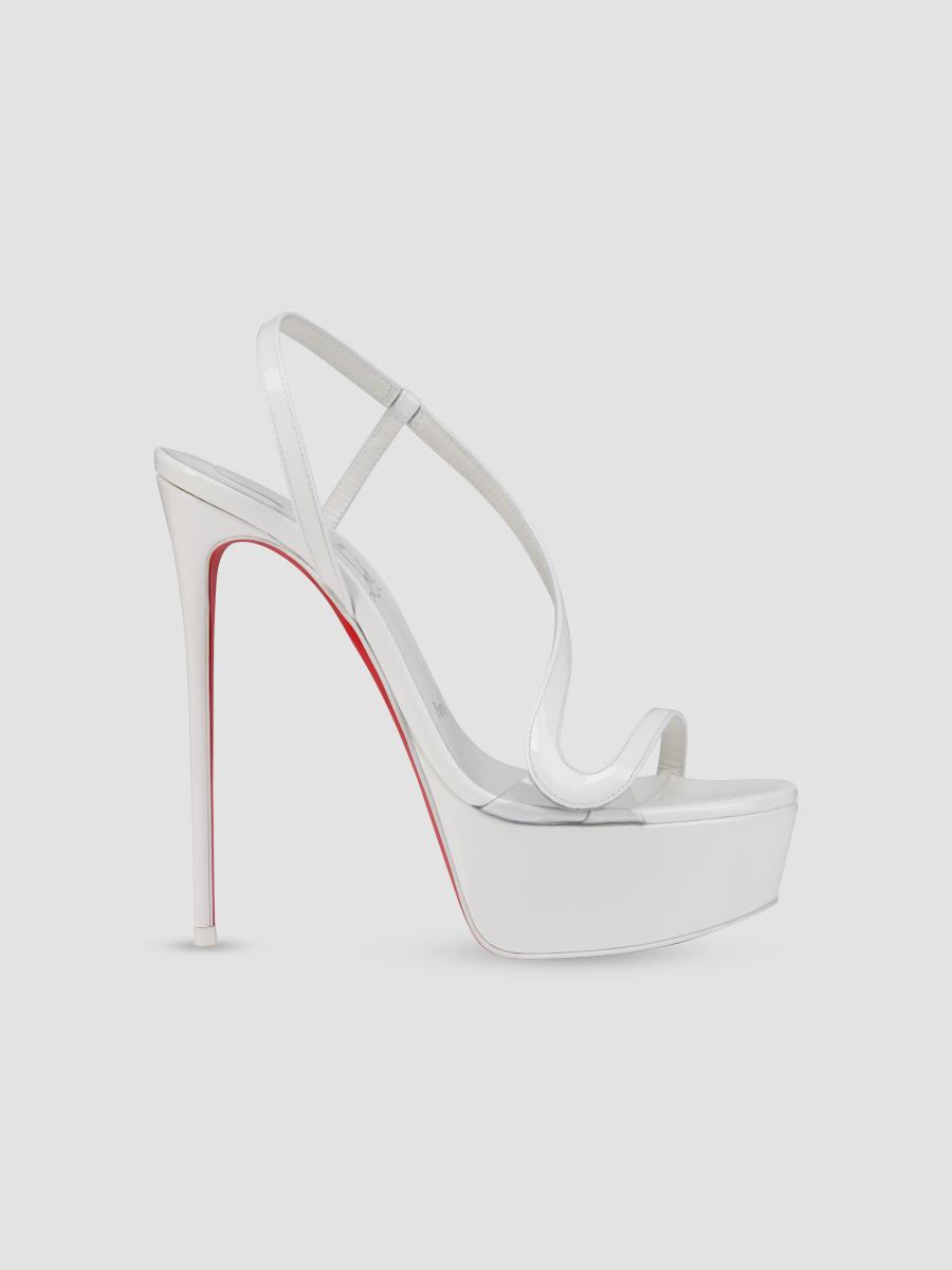 Christian Louboutin Women's Rosalie Alta 150mm Patent Leather Platform Sandals In Bianco