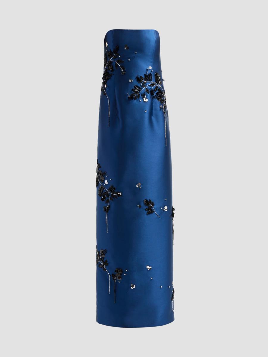 SIMKHAI Zirelle Embellished Satin Strapless Column Gown | Saks