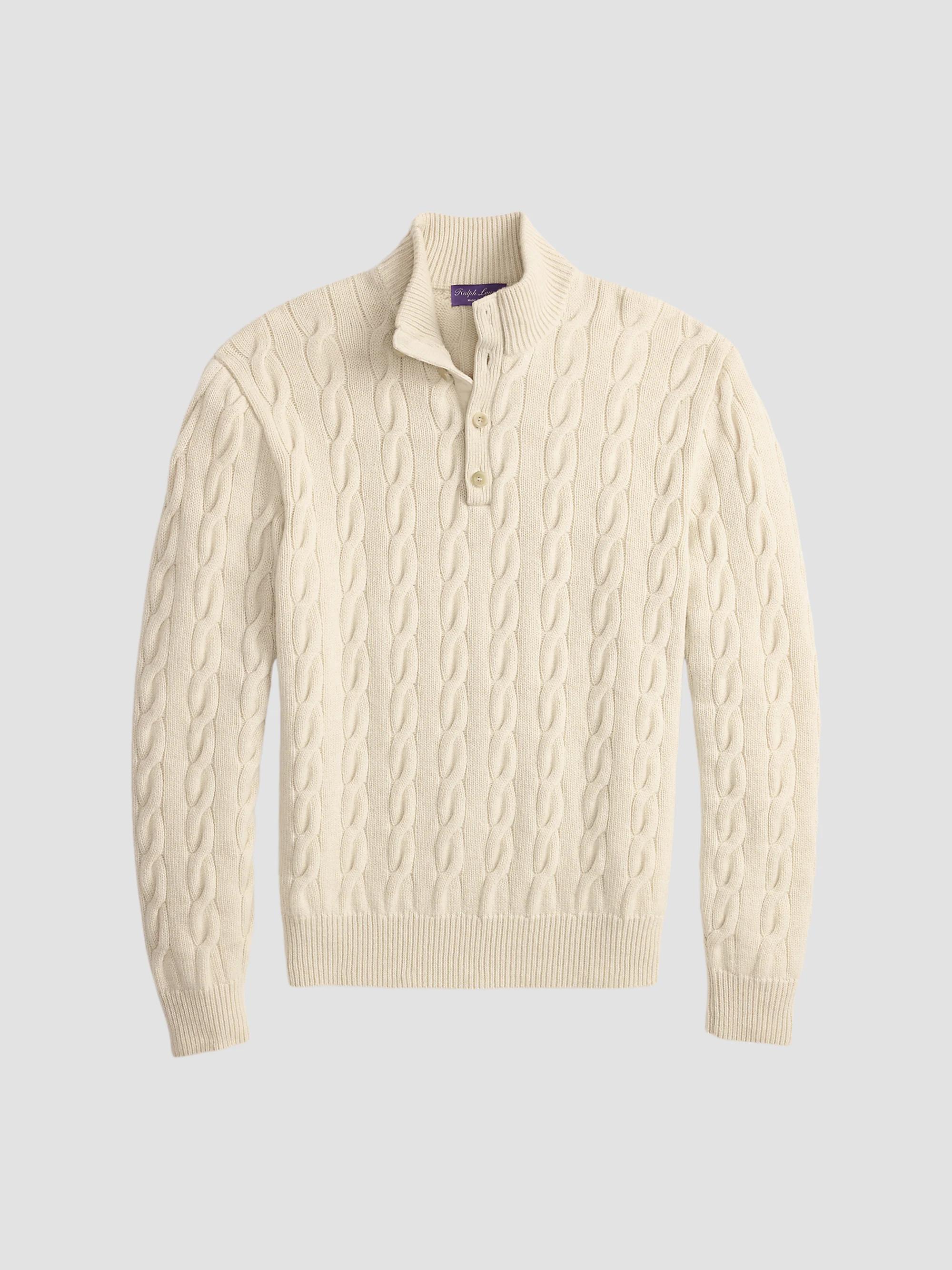 Ralph Lauren Purple Label Men's Cable-Knit Cashmere Sweater - Oatmeal Melange - Size XXL