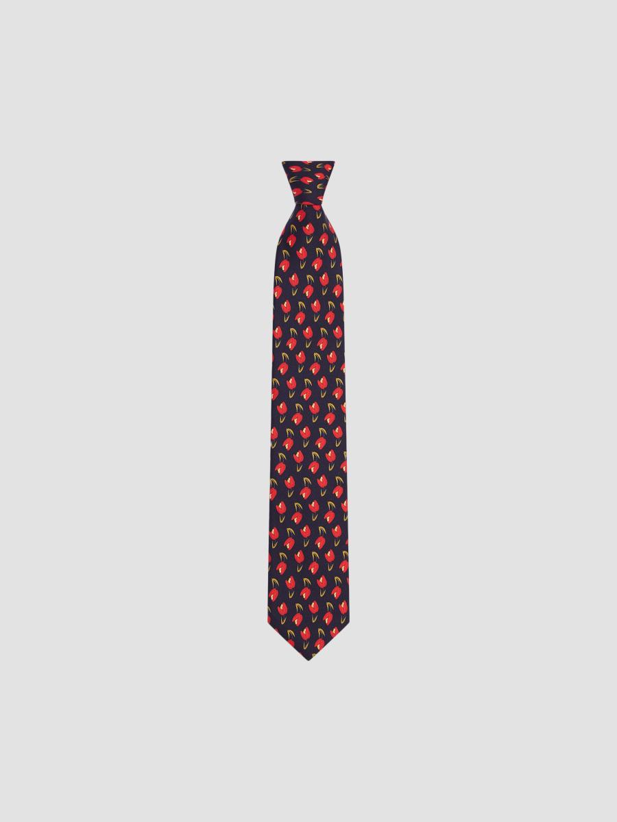 Givenchy Men's Tie In Silk With Tulip Print In Navy Red