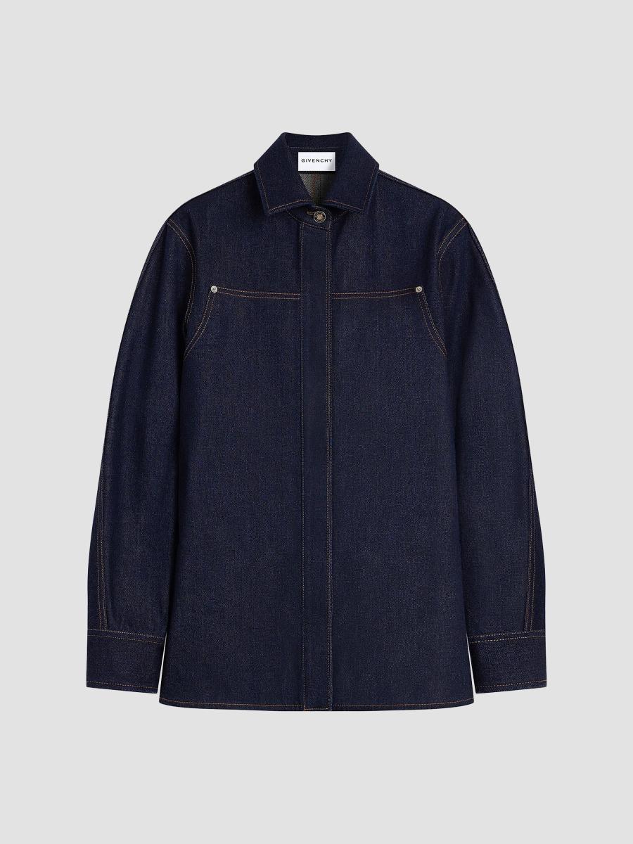 Givenchy Contrast-stitch Denim Shirt In Dark Blue