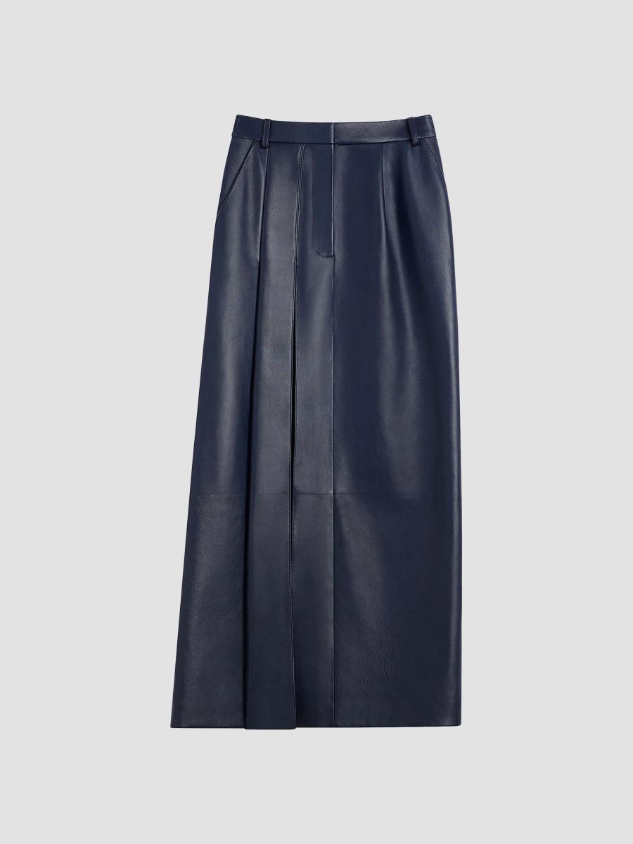 Givenchy Women's Slashed Midi Skirt In Leather In Navy