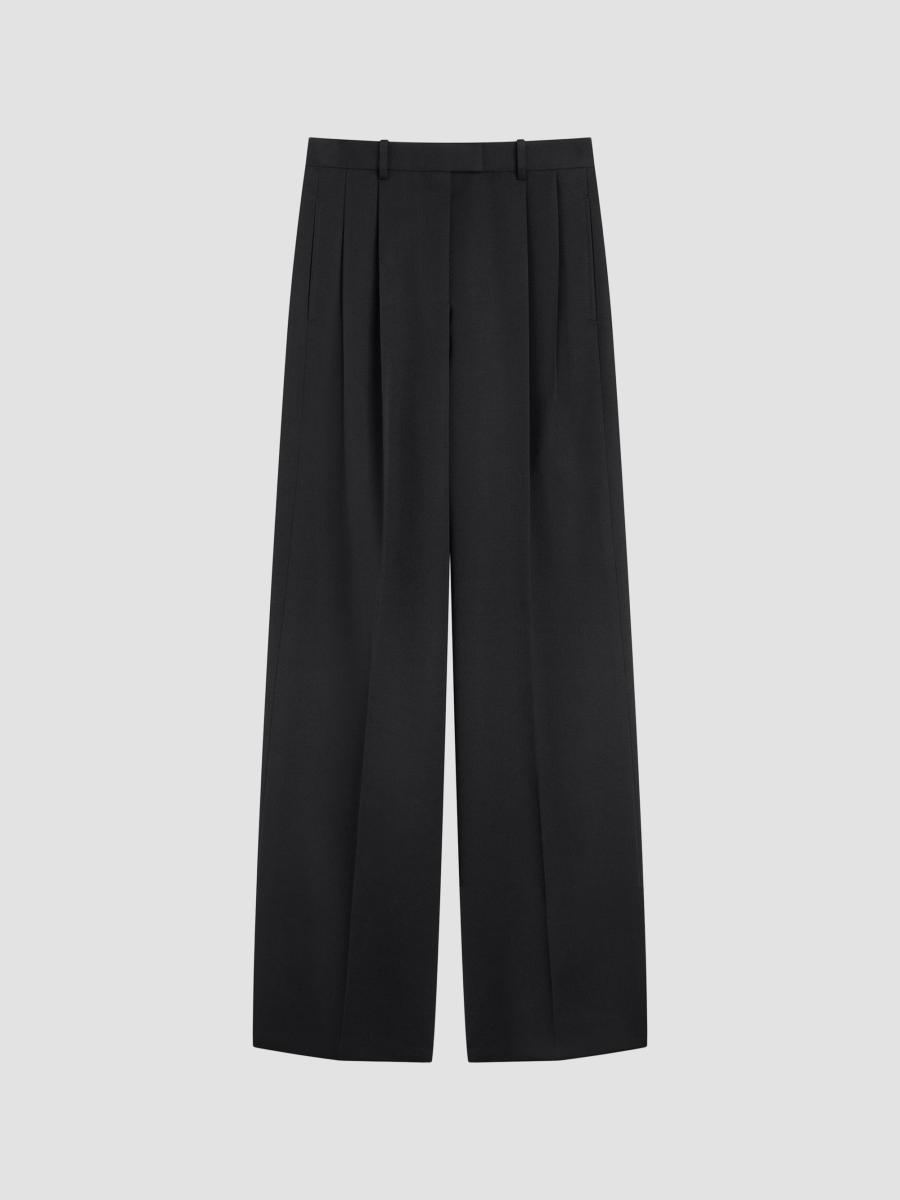 Givenchy Women's Double Pleat Pants In Wool In Dark Grey