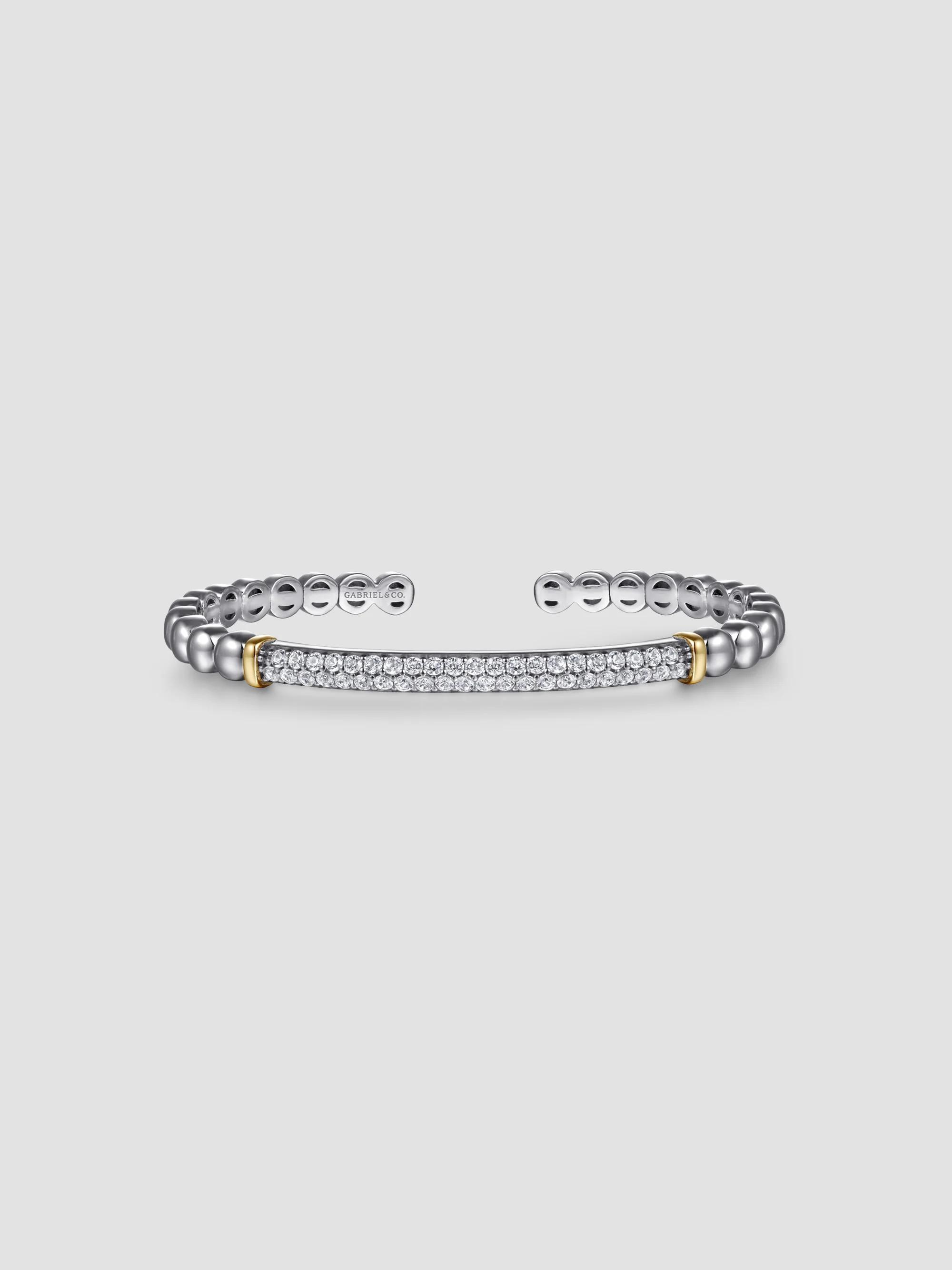 Gabriel & Co Women's Bujukan 14K Yellow Gold, Sterling Silver & White Sapphire Open Bangle - Two Tone - Size 6