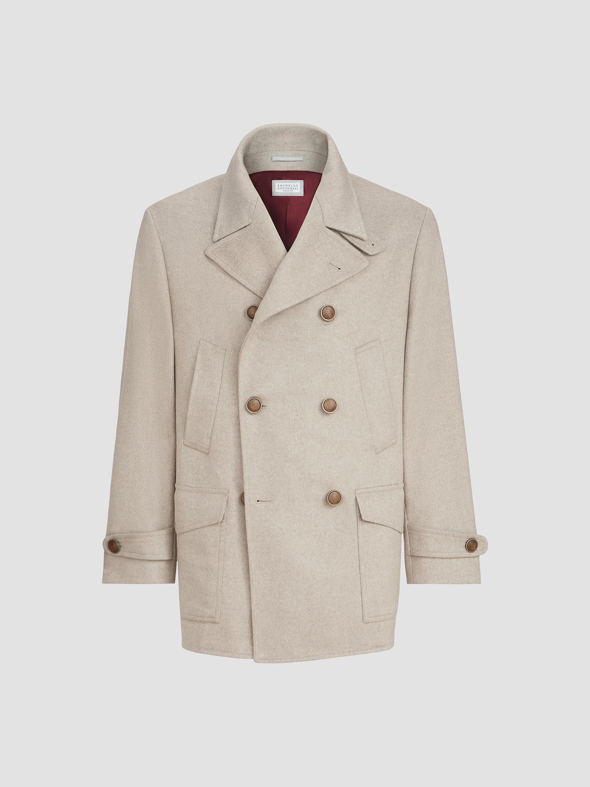 Brunello Cucinelli Cashmere Chevron Flannel Four-Pocket Peacoat